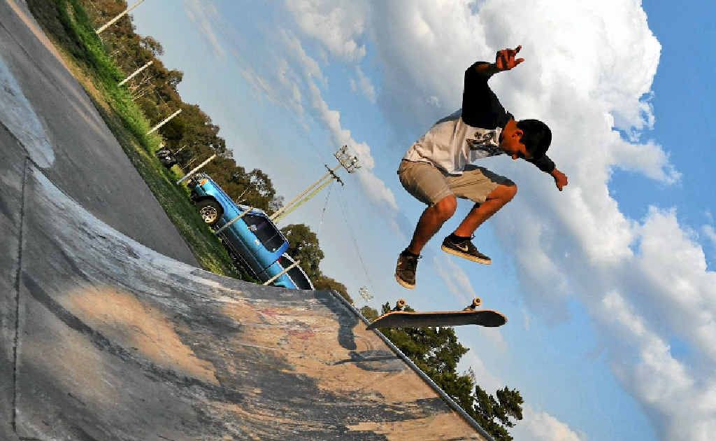 Australia’s youngest accredited skate coach, Noel Stockwell, practising his tricks. 